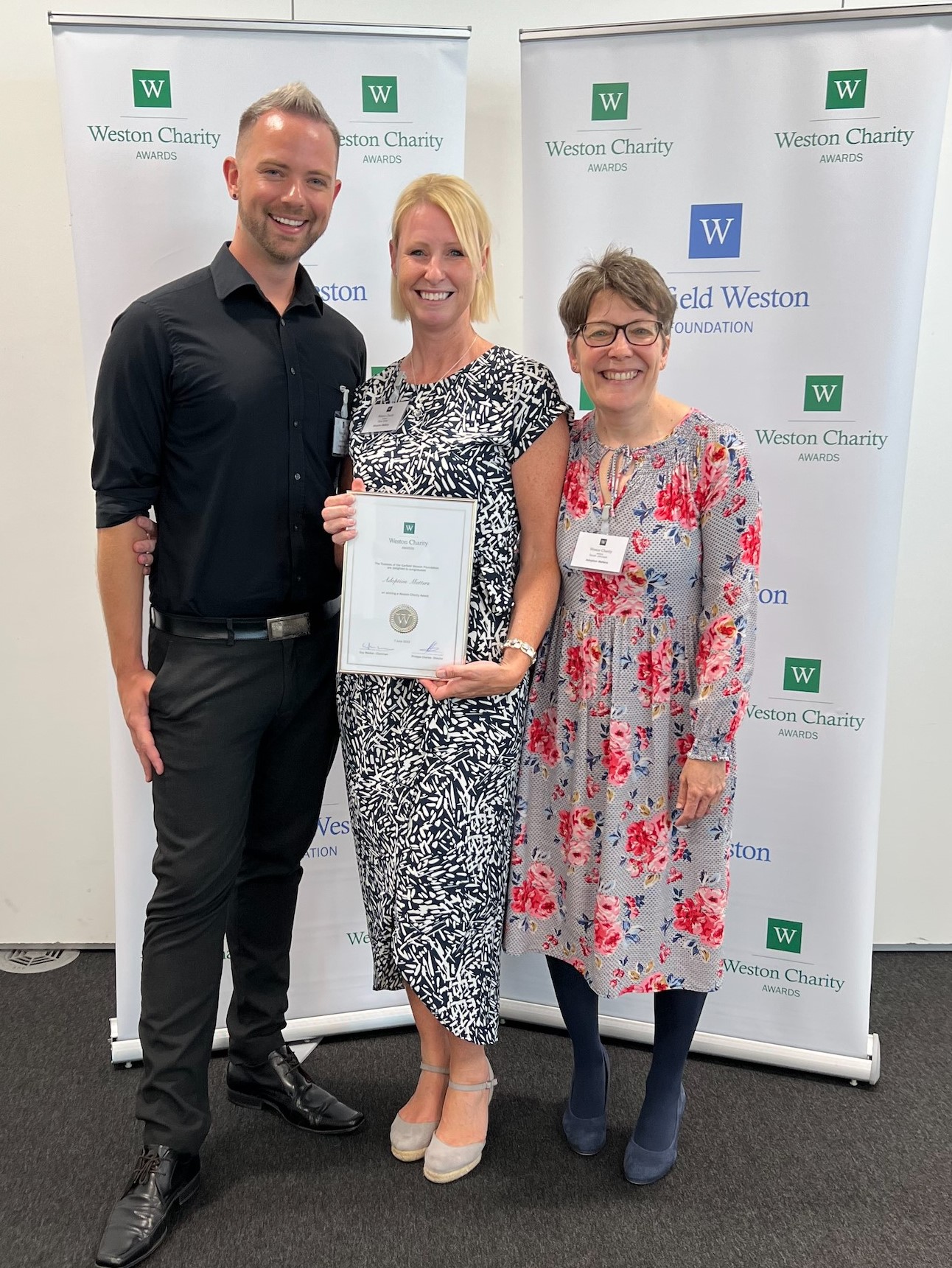 Trustee Jamie Bennett, Chief Executive Susy White and Fundraising and Relationship Manager Sarah Johnson with the Weston Charity Award